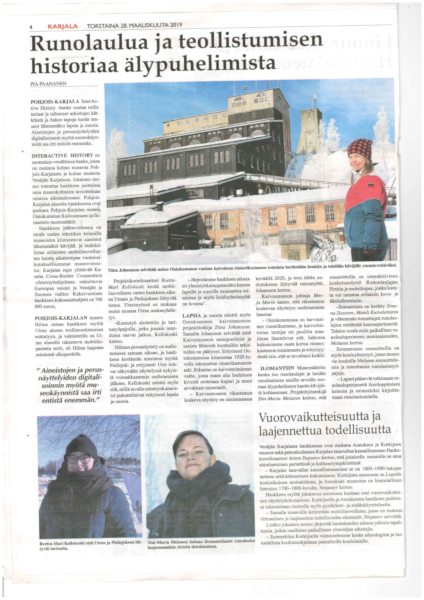 Article about the InterActive History project in Finnish weekly "Karjala"